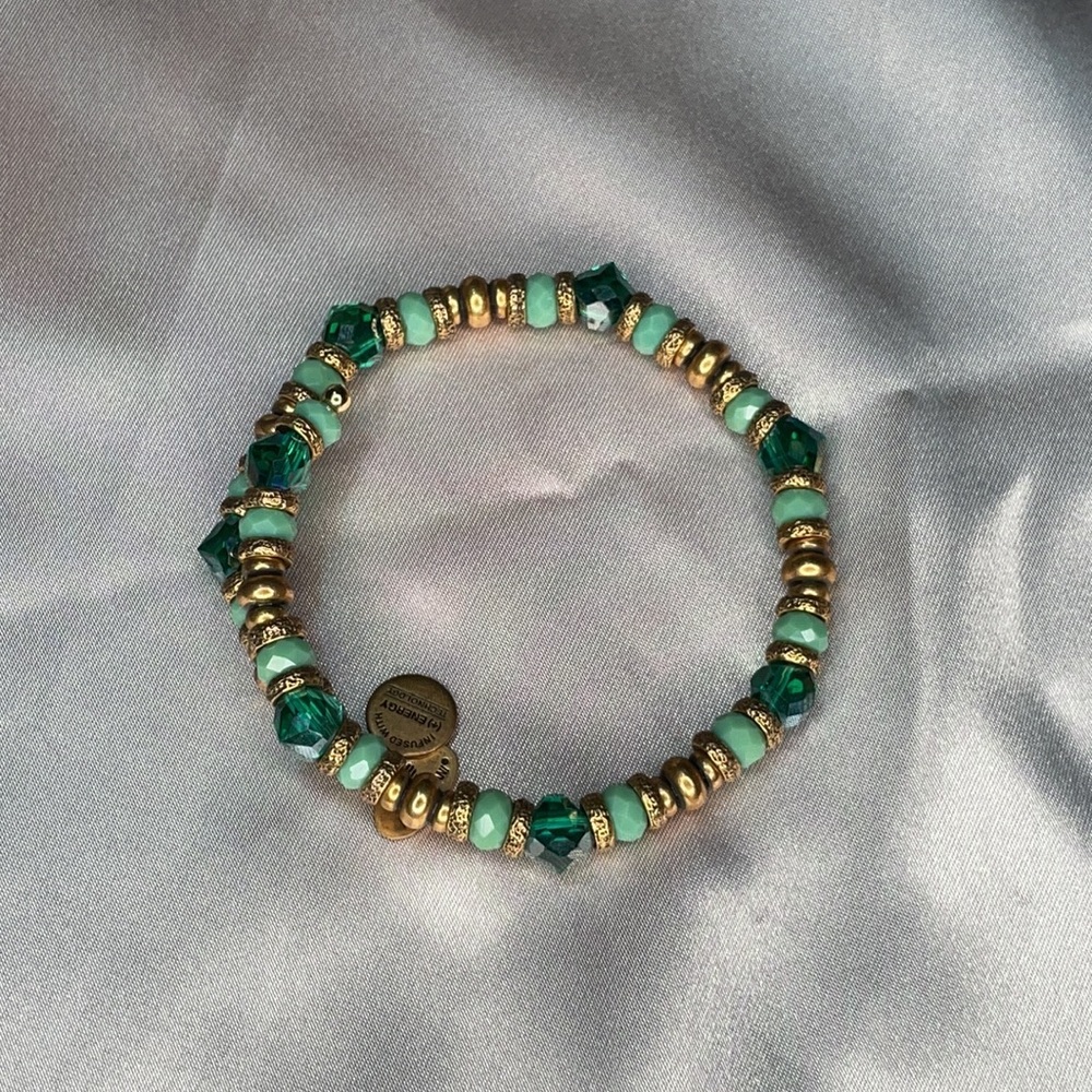 Alex and Ani green, gold and swarsovski beads